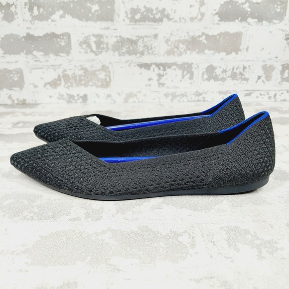 NEW Rothy's The Flat Black Knit Pointy Toe Slip On Loafers W514